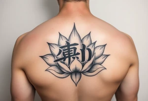 neo-traditional burning letter, lotus background, black and grey shading tattoo idea