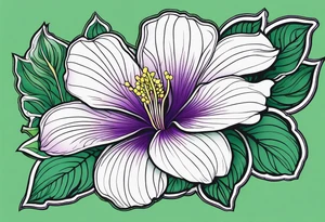 An outline of a rio dipladenia flower with a brush stroke green and purple background tattoo idea