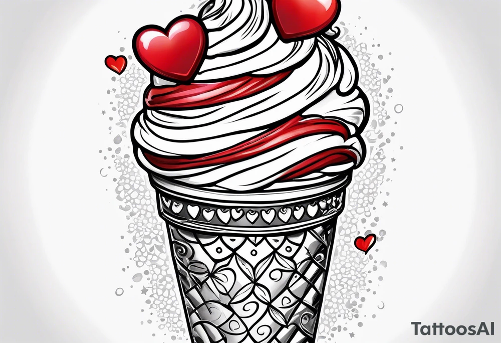 chocolate chip ice cream cone with one red heart tattoo idea