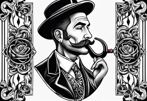 Neotraditional man smoking a pipe tattoo idea