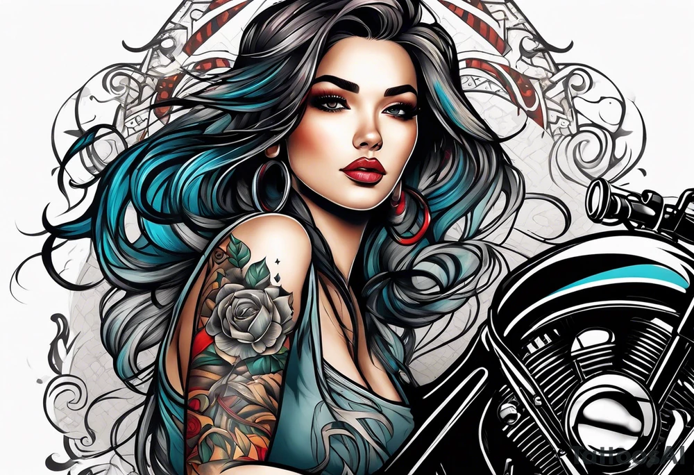 Girl on top of a motorcycle tattoo idea