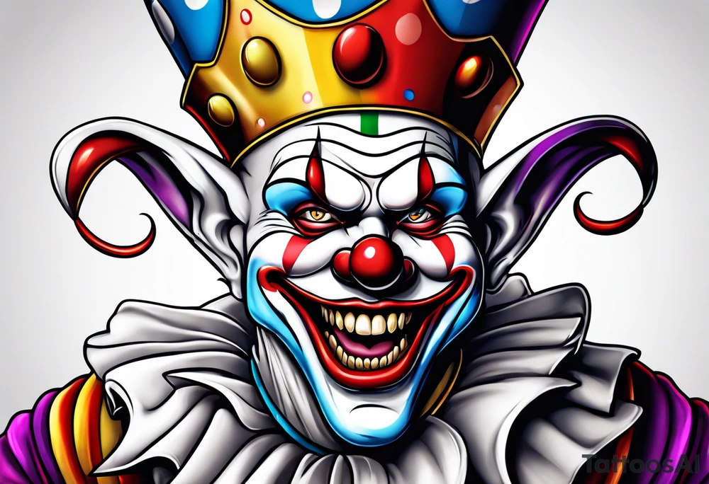 Split-faced jester clown tattoo idea