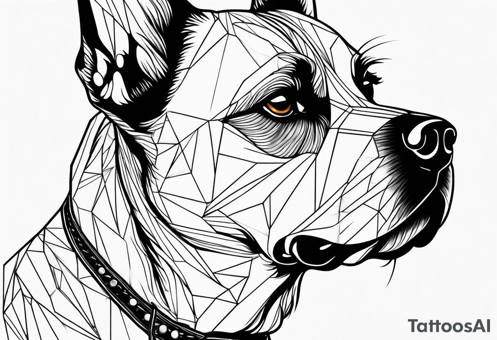 Face of a dog looking to the side, half of face is black tattoo idea
