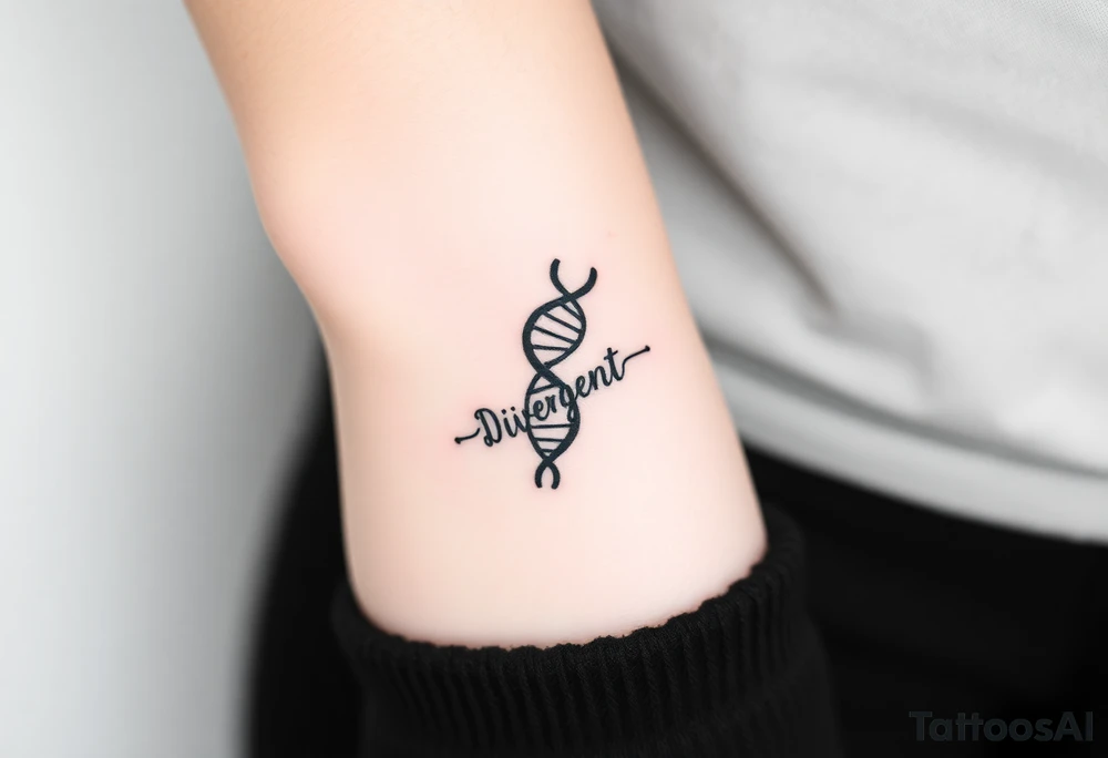 A DNA strand with the word "Divergent" subtly woven into its helix, symbolizing genetic uniqueness tattoo idea