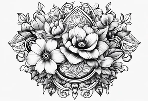 decorative chest piece with jewelry and flowers tattoo idea