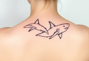 one lemon shark and one whale shark swimming upwards towards the neck in a line one behind the other tattoo idea