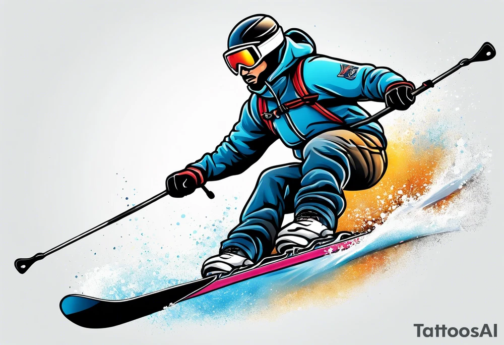 powder mountain skier small cartoon tattoo idea