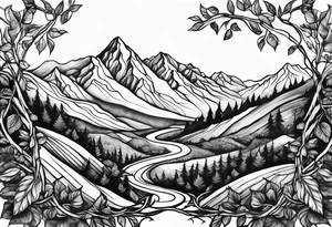 Vine branch long with mountains tattoo idea