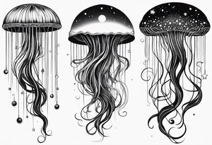 Stars, nebulas, and galaxys are inside a long slender jellyfish tattoo idea