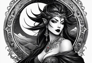 Mythic vampire man emperrior and moon and bat tattoo idea