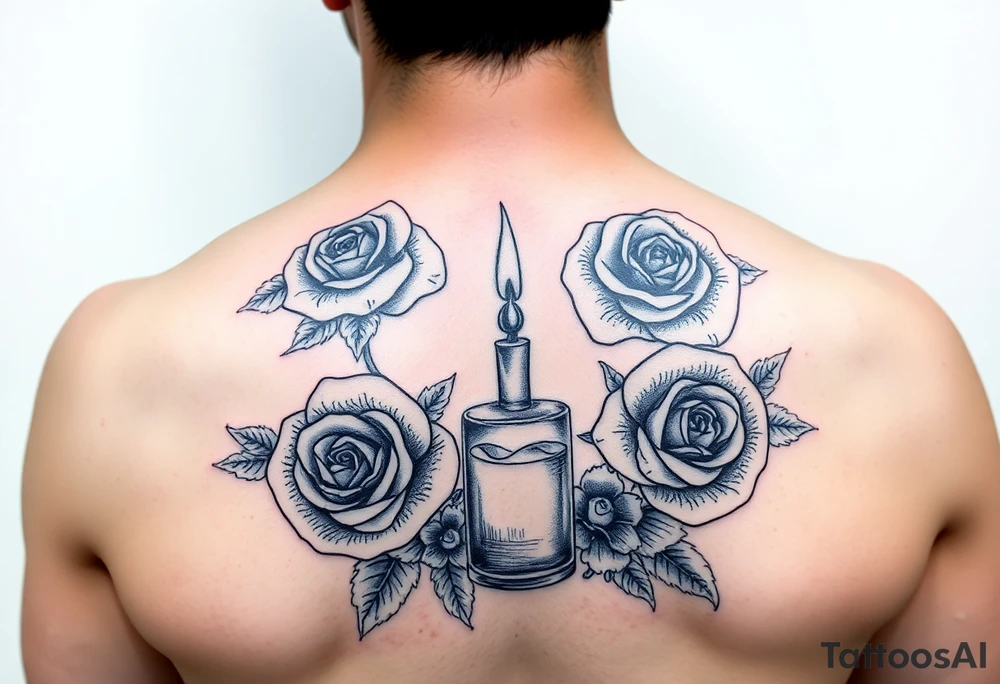 Blue, roses, water, candle tattoo idea