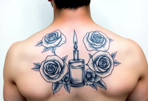 Blue, roses, water, candle tattoo idea