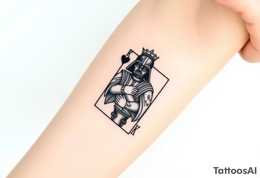 king of hearts card with arm Darth Vader card with paw prints and princess crown tattoo idea