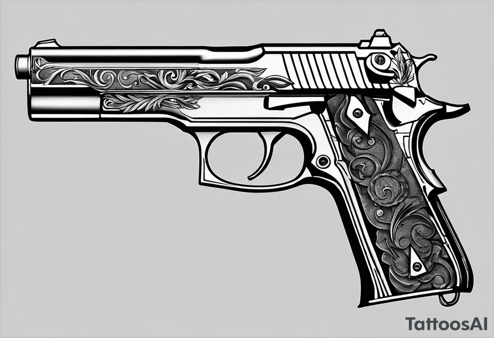 A gun with the word 'Revolverhelden' embedded into it tattoo idea A gun with the word 'Revolverhelden' embedded into it tattoo idea