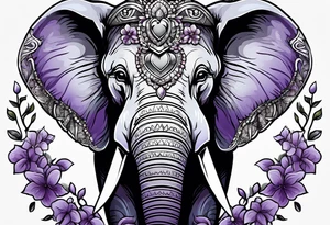 Elephant face half covered with lilacs tattoo idea