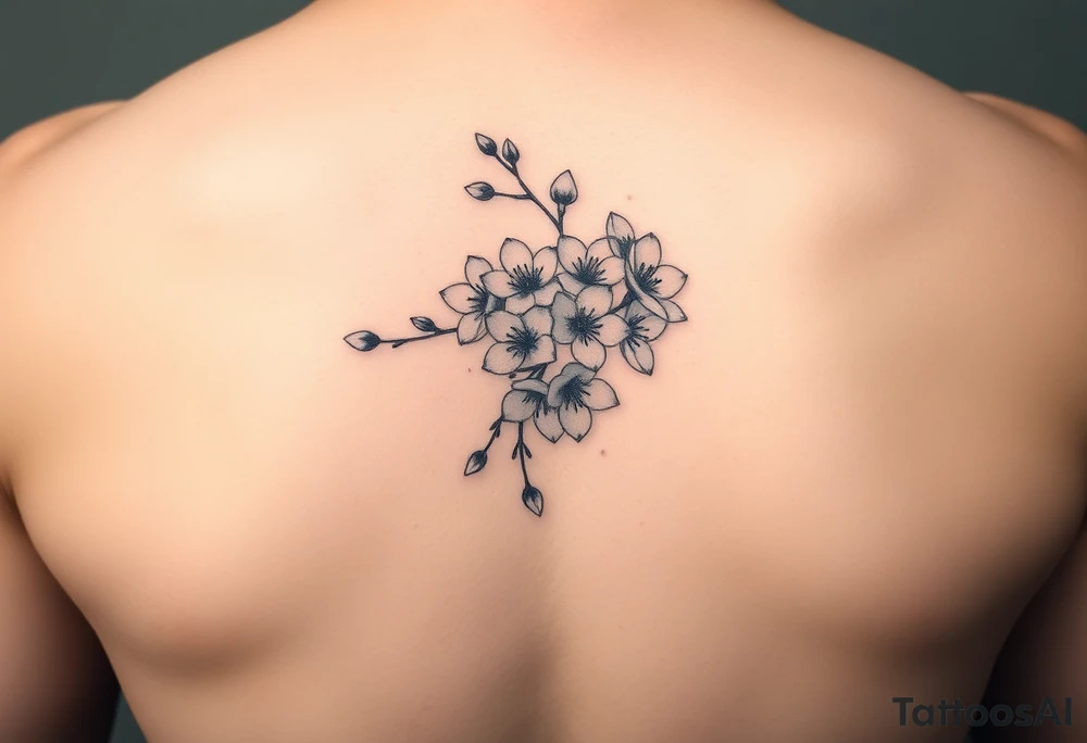 delicate cherry blossoms swirling in spring breeze with petals tattoo idea