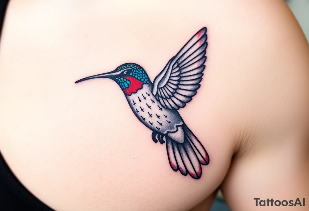 A hummingbird made of sand and hieroglyphs(only red , blue and black are possible colors) tattoo idea