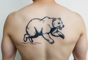 Strong running mother bear in a snowstorm. In calligraphic style tattoo idea