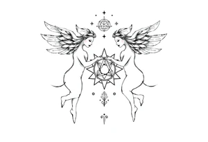 intricate Gemini zodiac with sacred geometry and cosmic elements tattoo idea