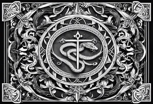 staff of caduceus snakes square and compass G tattoo idea