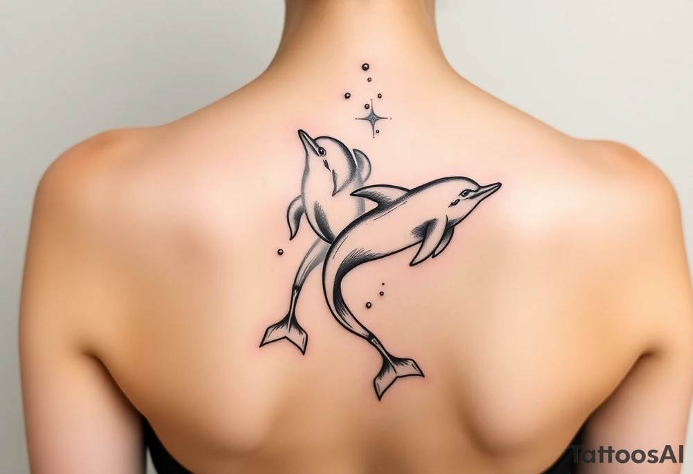 Dolphins swimming on spine tattoo idea