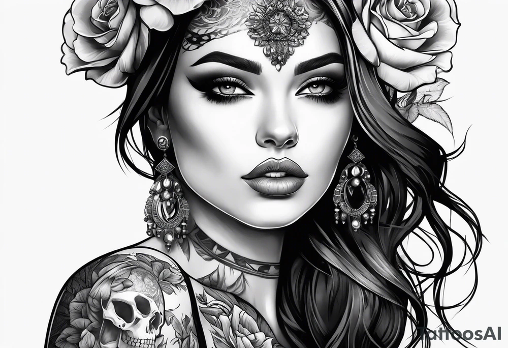 woman face with a skull tattoo idea