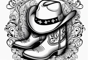 Music notes around Cowboy boots with cowboy hat tattoo idea