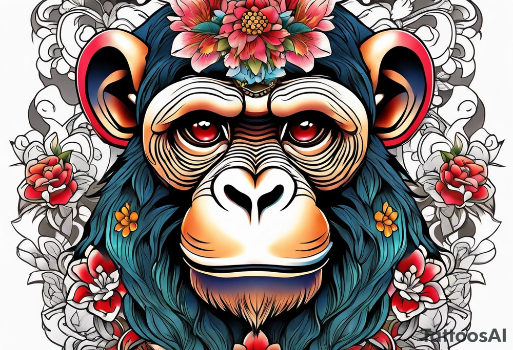traditional japanese art monkey with full body tattoo idea