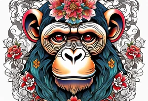 traditional japanese art monkey with full body tattoo idea