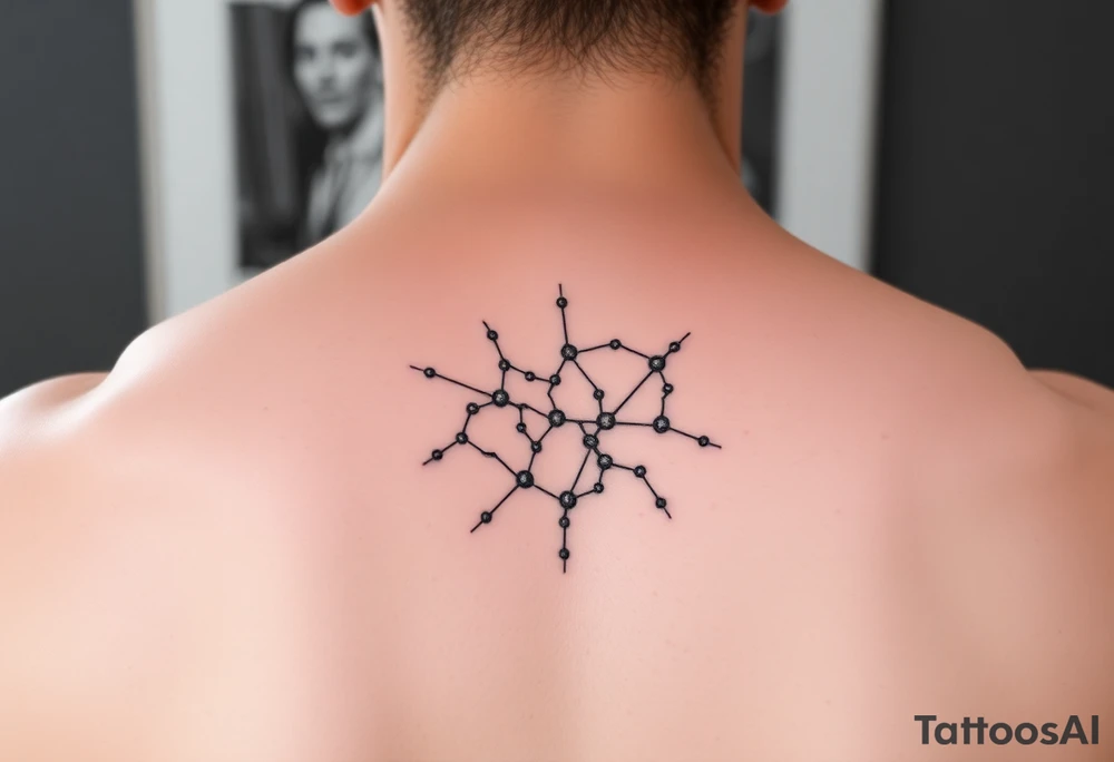 Unique fine line design of the Orion constellation in black tattoo idea