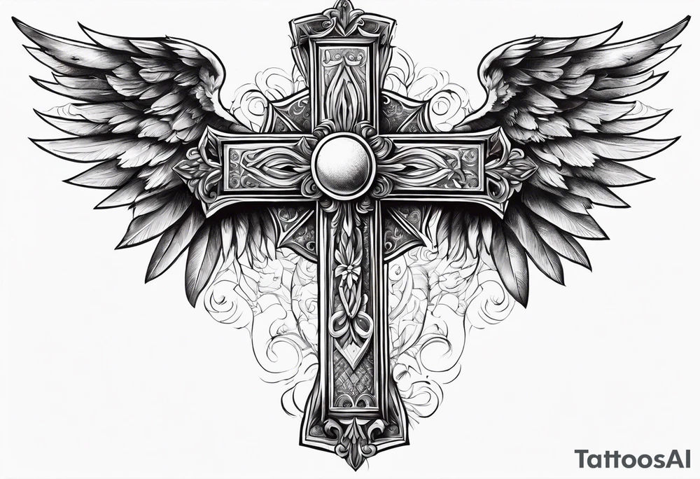christianity cross with wings around it tattoo idea