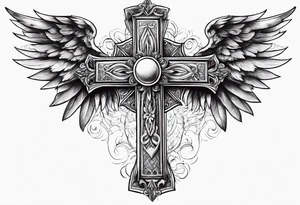christianity cross with wings around it tattoo idea