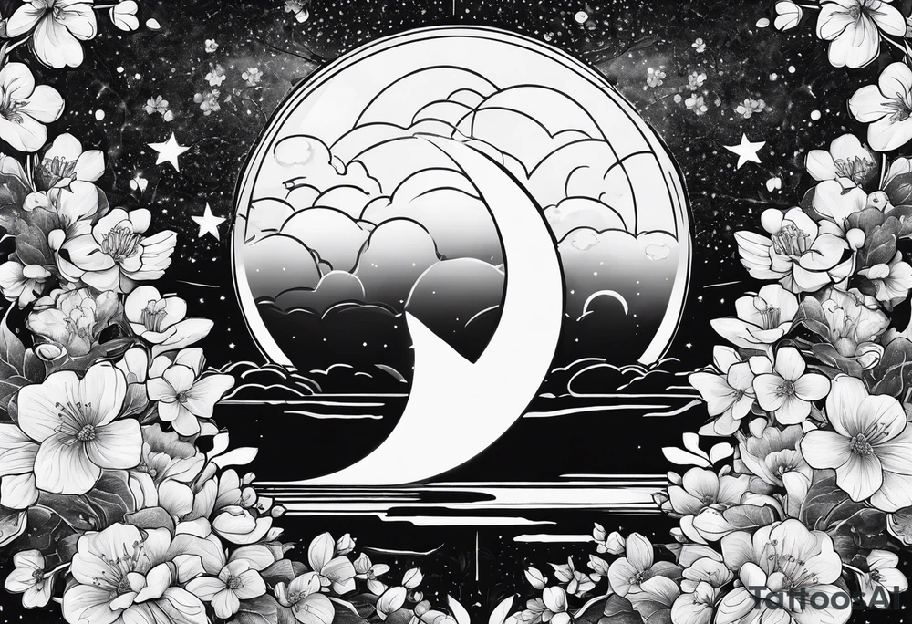 solar system with cherry blossoms spread about spine tattoo idea