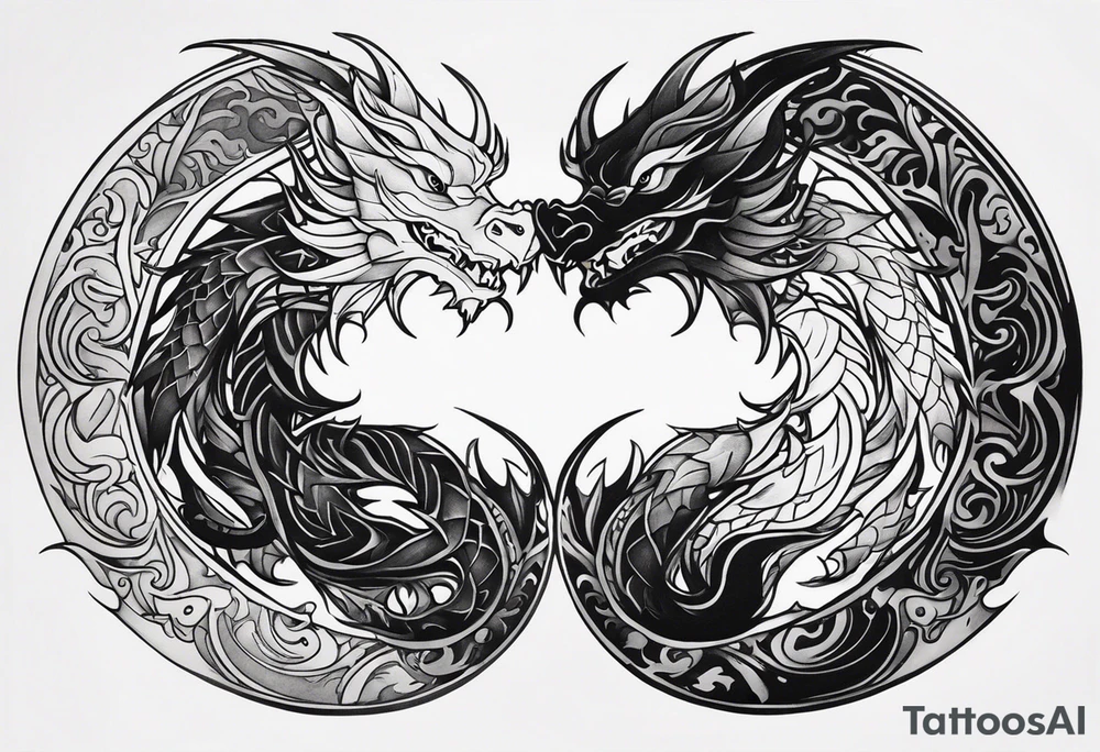 dragons in a yin and yang shape tattoo idea