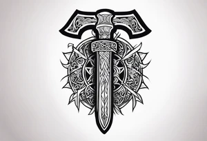 Valhalla sword dragon head axe viking church tattoo idea