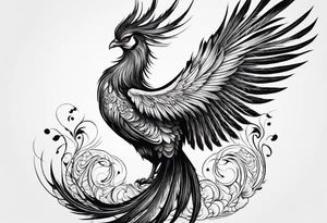 graceful phoenix with extra long tail feathers and a long neck tattoo idea