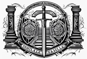 Valhalla sword shield axe 
stairs tattoo idea