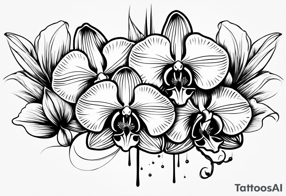 vertical minimal design with 
orchids tattoo idea