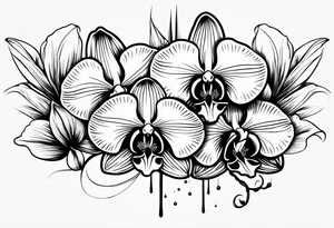 vertical minimal design with 
orchids tattoo idea