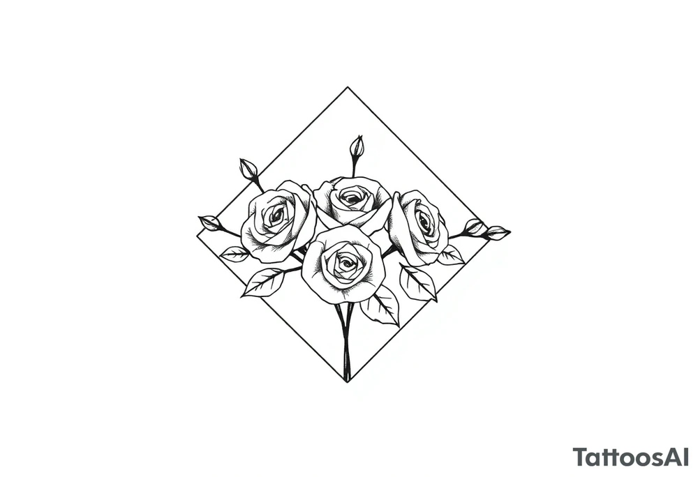 Small Roses filing up the inside of an elongated diamond shape tattoo idea