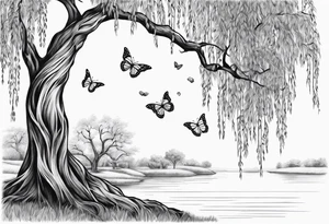 Weeping willow tree with butterflies tattoo idea