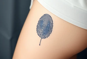 A fingerprint with embedded tiny silver stars and a deep indigo gradient, giving it a cosmic and ethereal appearance tattoo idea