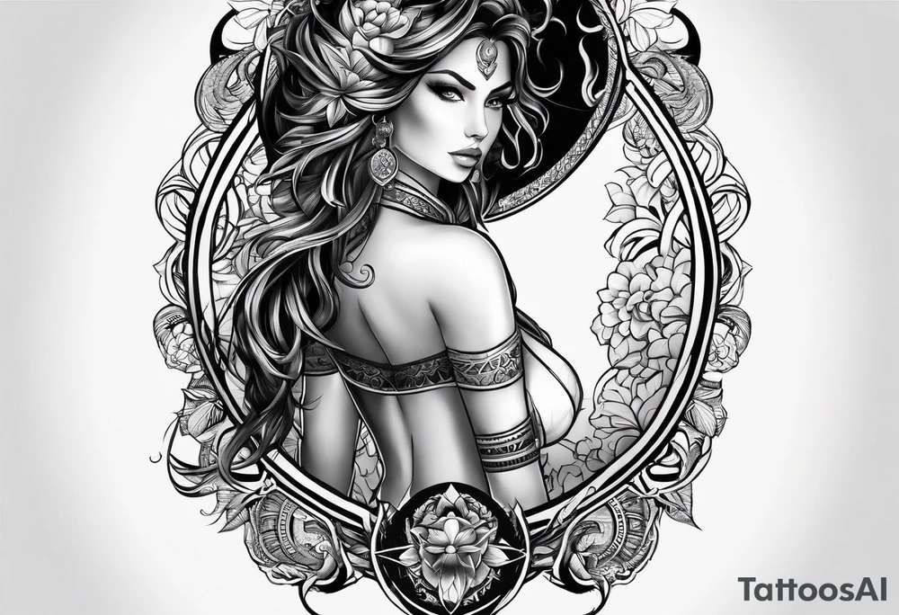 A thigh tattoo, symbol of strength, battle and motherhood. tattoo idea