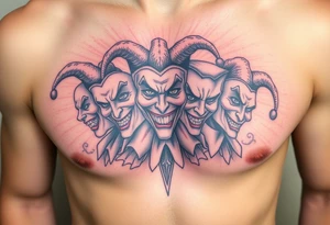 creative collage of jesters with different emotions tattoo idea