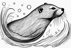 Otter swimming with straight and clear lines very little detail tattoo idea