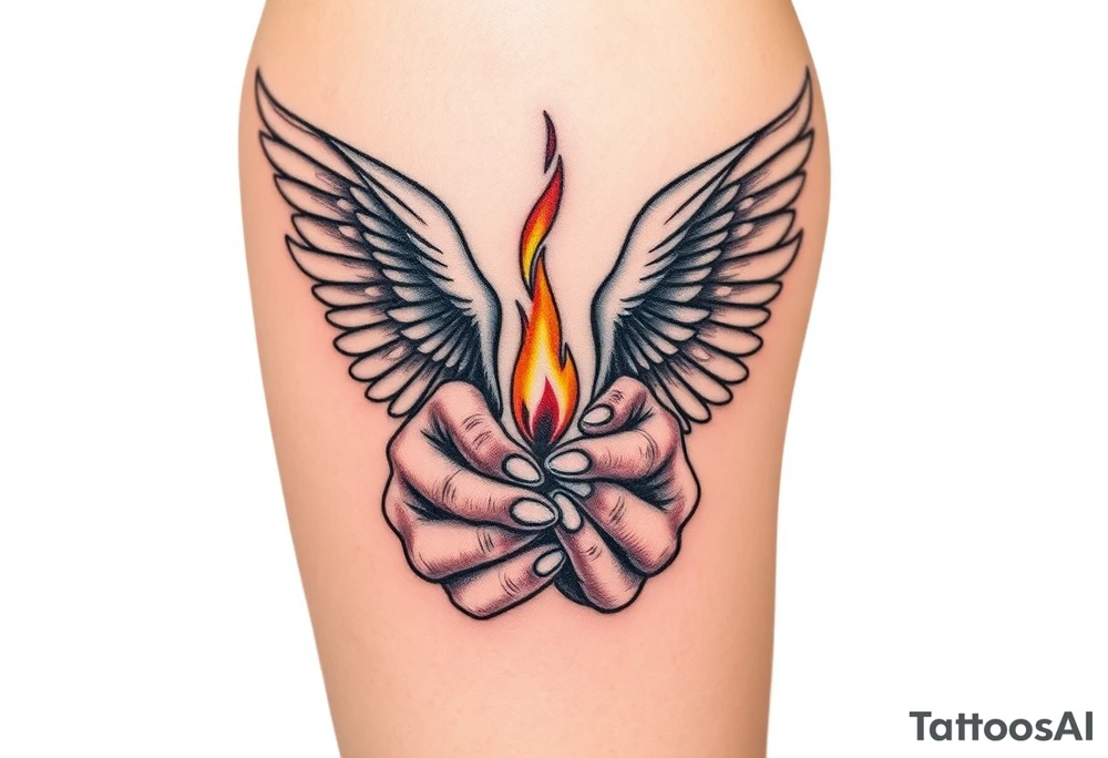 A Guardian Angel’s Hands Holding a Small Flame (only red , blue and black are possible colors) tattoo idea