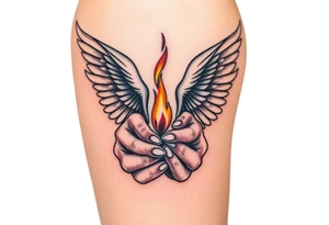 A Guardian Angel’s Hands Holding a Small Flame (only red , blue and black are possible colors) tattoo idea