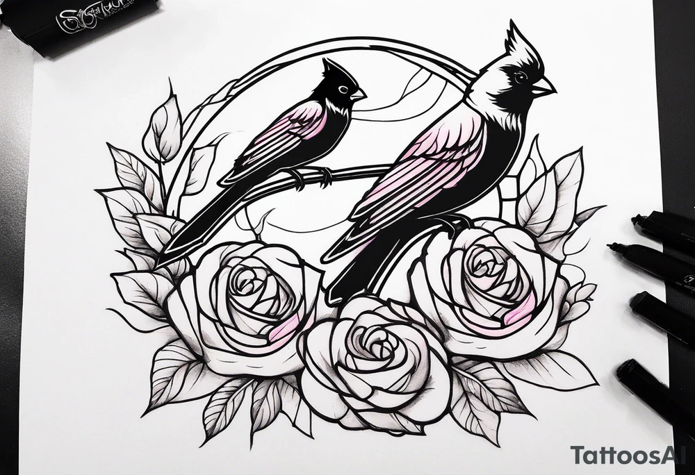 breast cancer memorial forearm tattoo incorporating roses and a cardinal into the tattoo tattoo idea