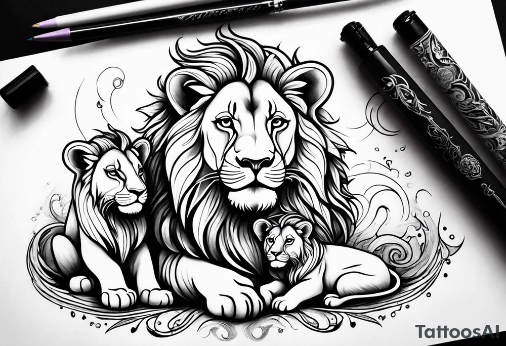 Mother Lion with two cubs tattoo idea