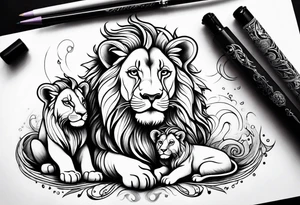 Mother Lion with two cubs tattoo idea